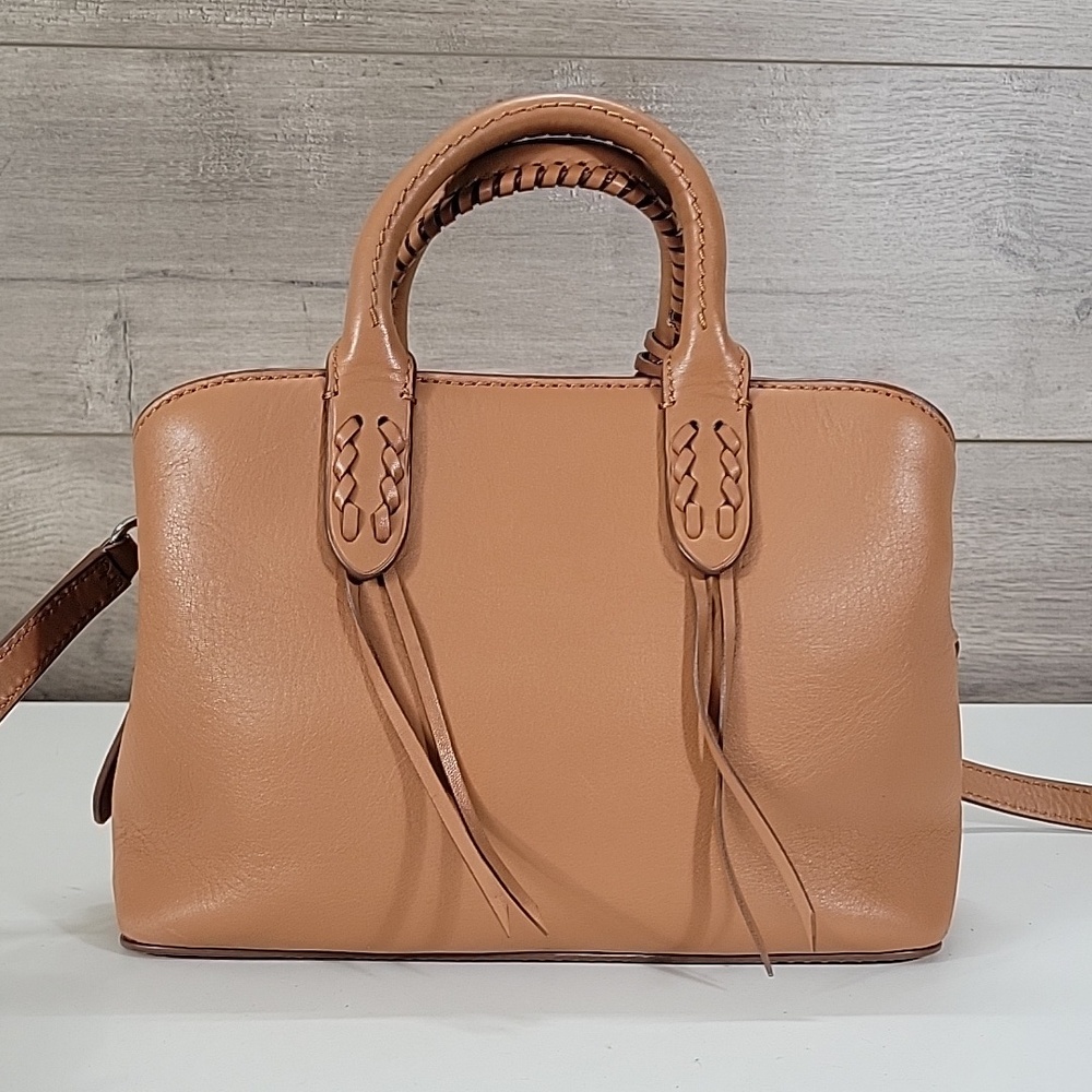 Polo by Ralph Lauren Camel Leather Satchel with Braided Trim Crossbody Bag - Picture 5 of 16